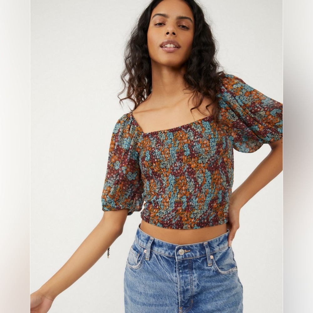 Free People Multicolor Smocked Blouse